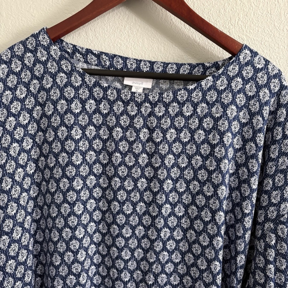 Pure Jill Tagged XL Tall Fits like a 2X Blue White Print Tunic Oversized Boho - Picture 3 of 10